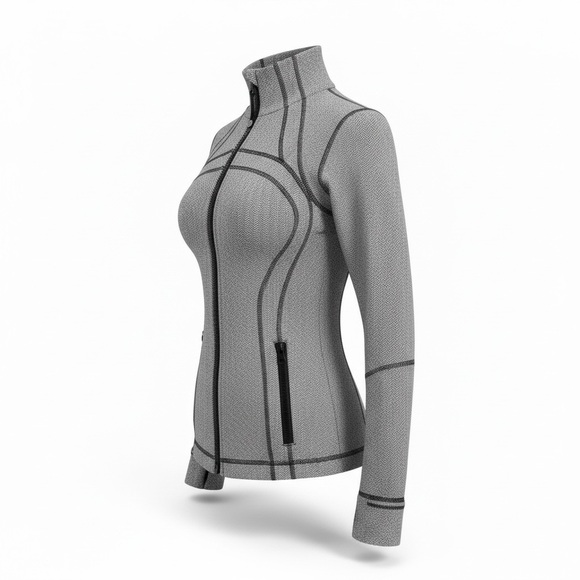 Lululemon Herringbone Full Zip Fitted Jacket Thumbholes Zip Pockets - Picture 4 of 13